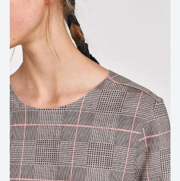 Zara Women's Long Sleeve Glenn Plaid Micro Houndstooth Knit Blouse Size Medium - Picture 4 of 12